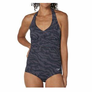 SPEEDO Endurance Printed Halter One Piece Swimsuit Bathing Suit Zebra Women's 12